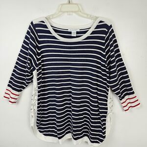 99 Jane Street Womens MEDIUM Nautical Striped Pullover Sweater Red White Blue